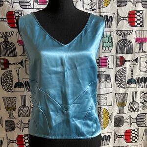 Elegant Blue Satin Sleeveless Top